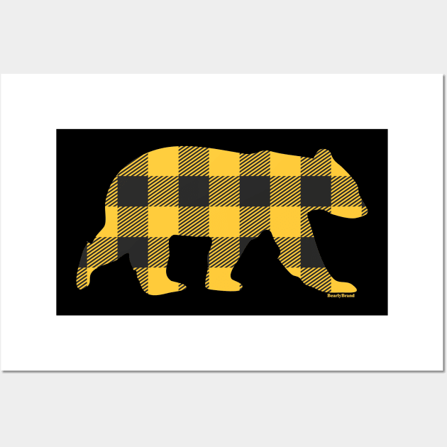 Gay Bear Yellow Buffalo Plaid Pattern | BearlyBrand Wall Art by The Bearly Brand